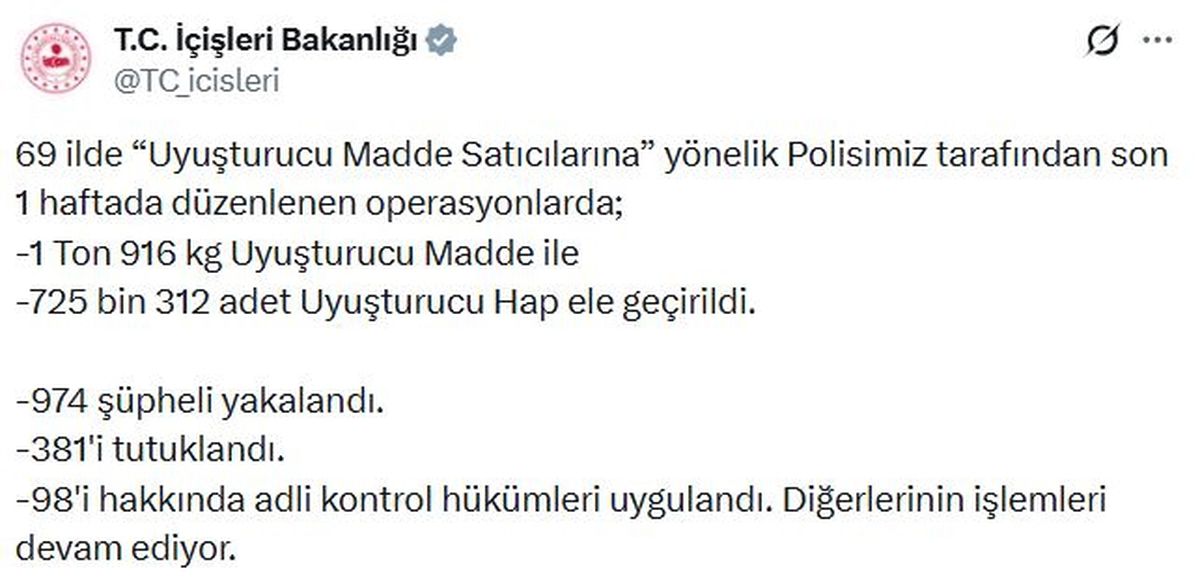 Uyuşturucu Operasyonunda 974 Gözaltı
