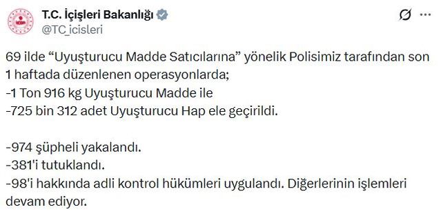 Uyuşturucu Operasyonunda 974 Gözaltı