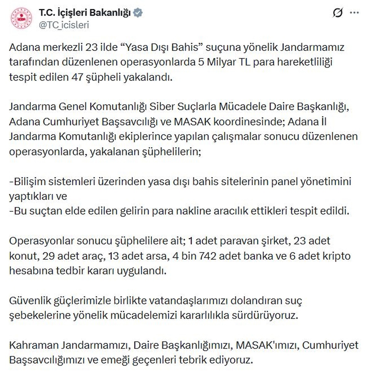 23 İlde Yasa Dışı Bahis Operasyonu
