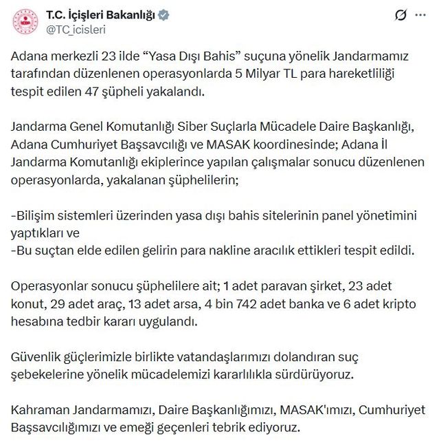 23 İlde Yasa Dışı Bahis Operasyonu