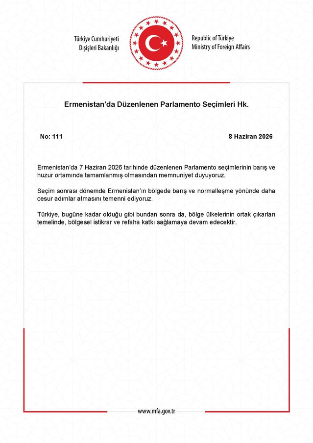 Türkiye'den Ermenistan Seçimlerine Tepki