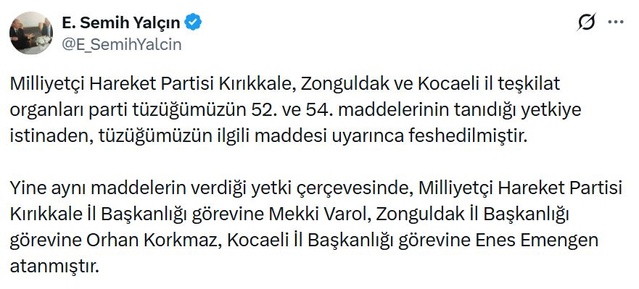MHP İl Teşkilatları Feshedildi