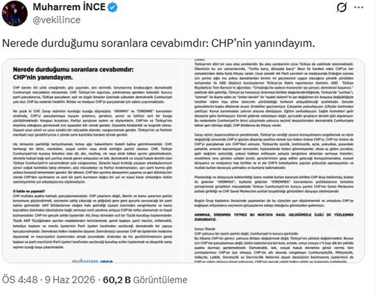 Muharrem İnce\'den CHP\'ye Eleştiriler