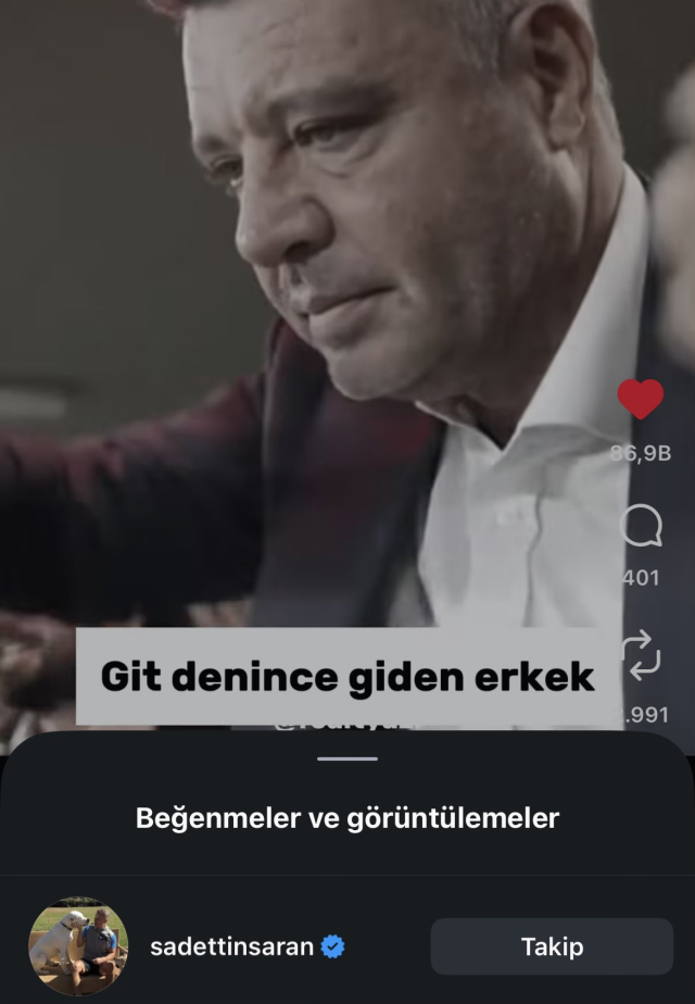 Sadettin Saran'ın beğendiği paylaşım olay oldu