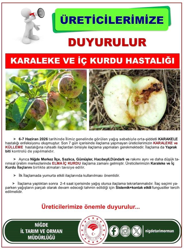 Elma Üreticilerine Hastalık Uyarısı