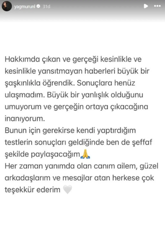 Uyuşturucu testi pozitif çıkan Yağmur Ünal sessizliğini bozdu