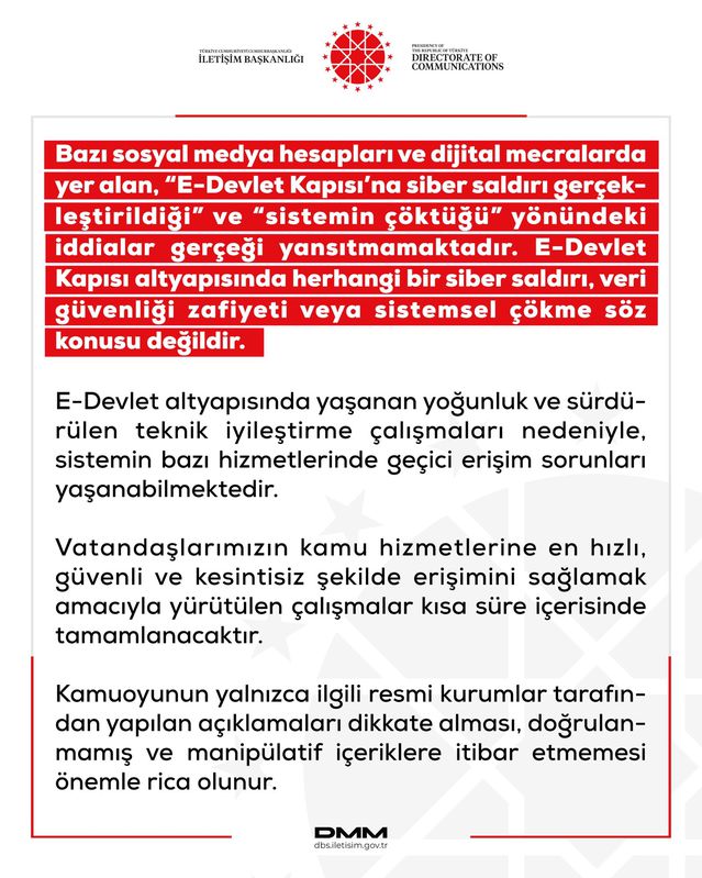 e-Devlet'e Saldırı İddiaları Asılsız