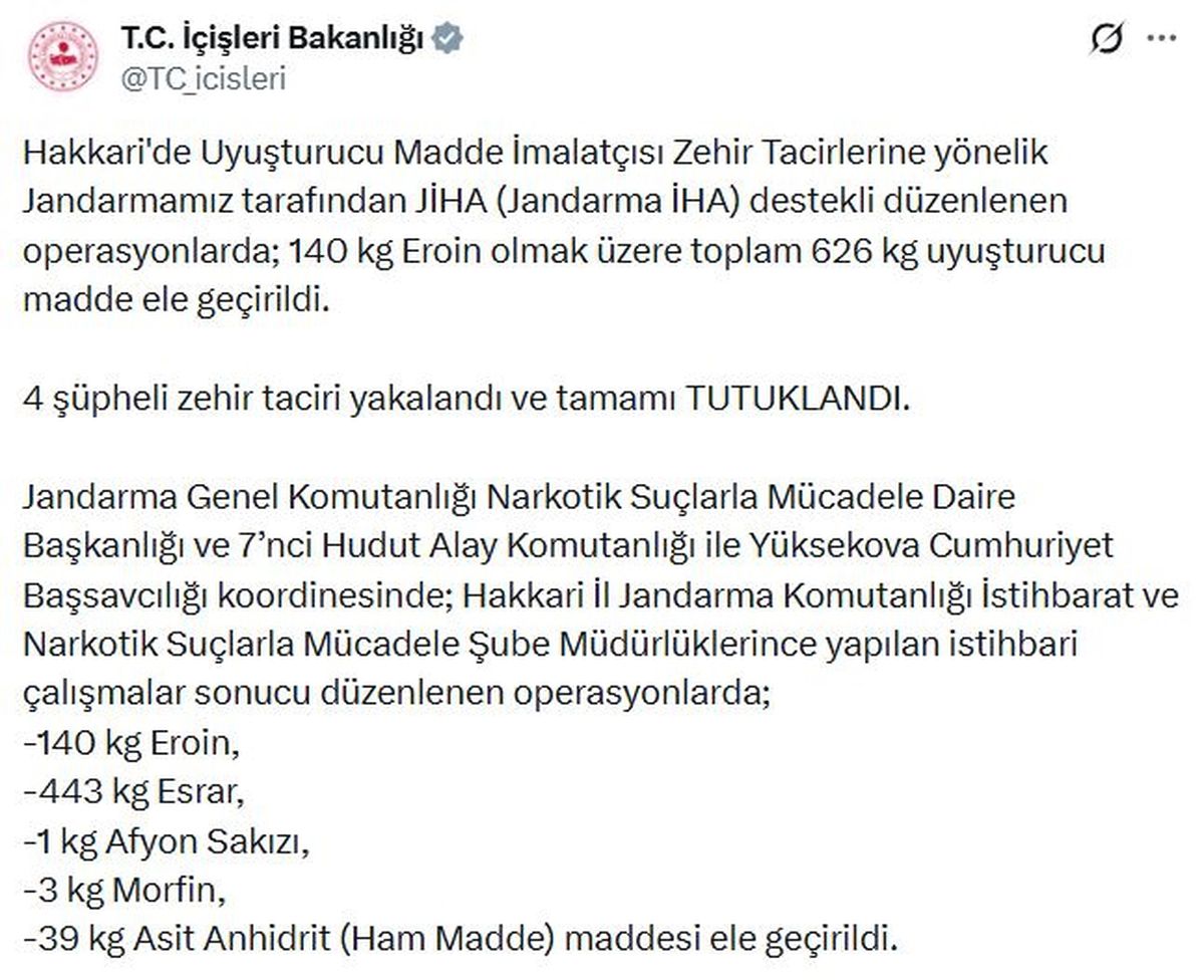 Hakkari\'de Uyuşturucu Operasyonu: 626 Kilo Ele Geçirildi