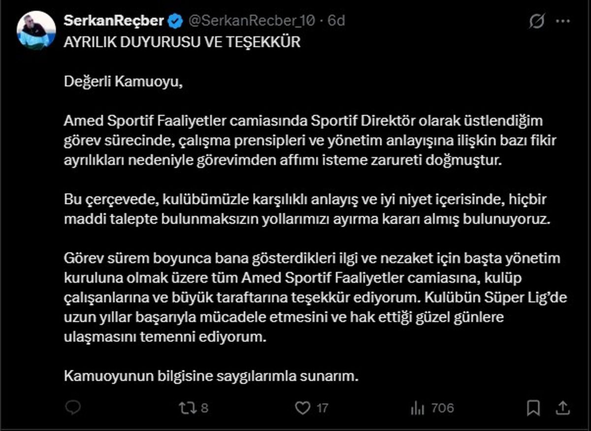 Reçber\'den Amed\'e Veda