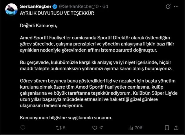 Reçber'den Amed'e Veda