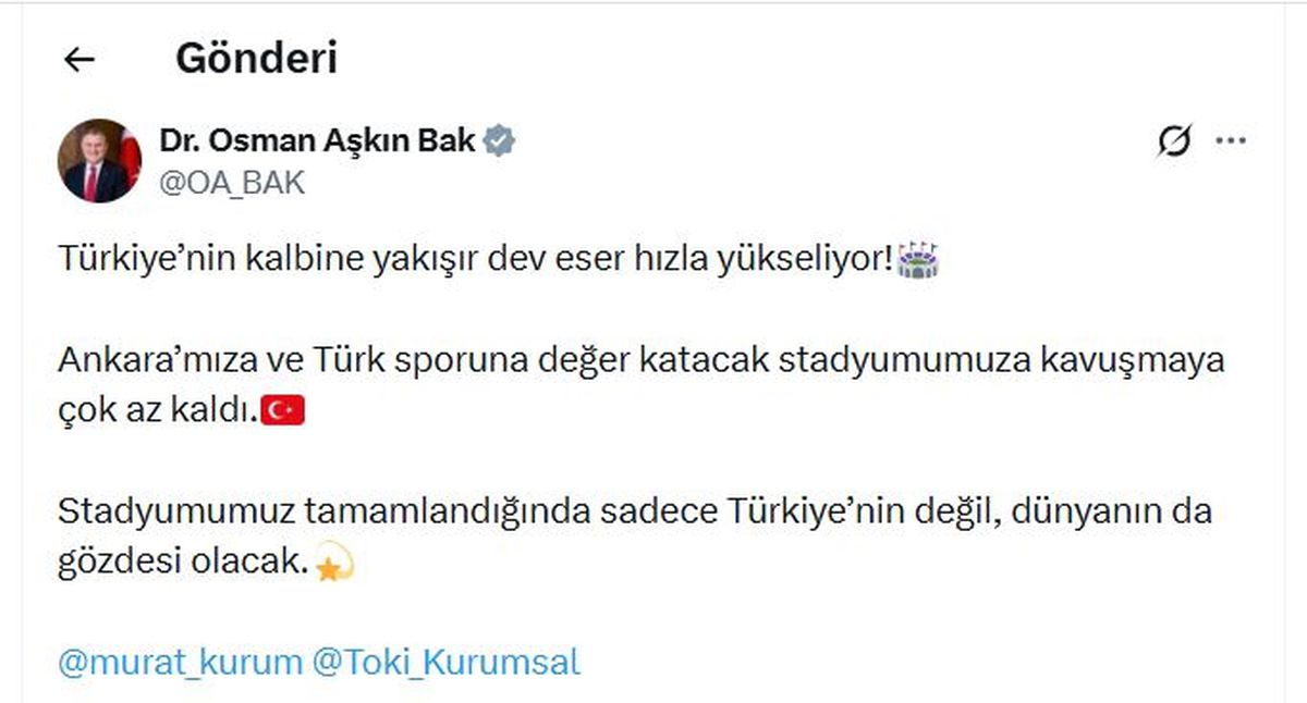 Ankara\'nın yeni stadyumu son görüntüleriyle paylaşıldı