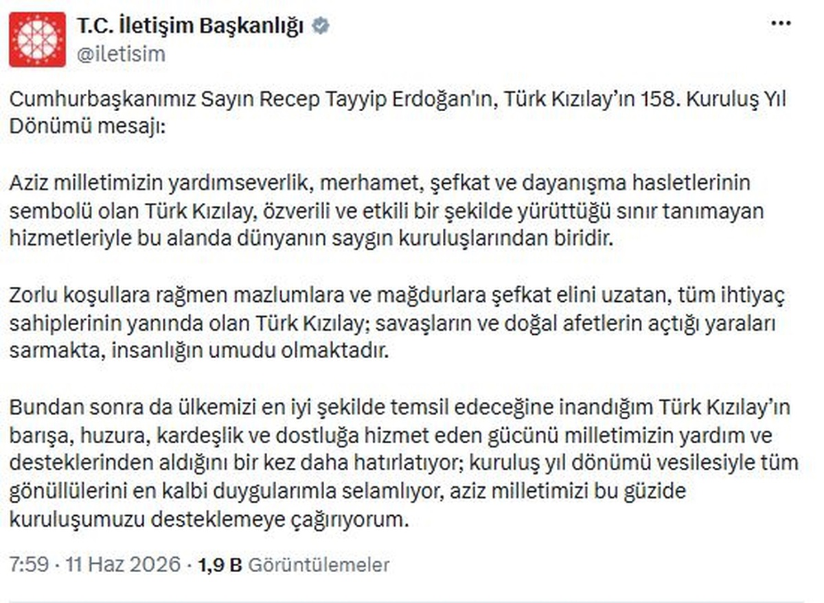 Erdoğan: Kızılay, insanlığın umudu olmaya devam ediyor