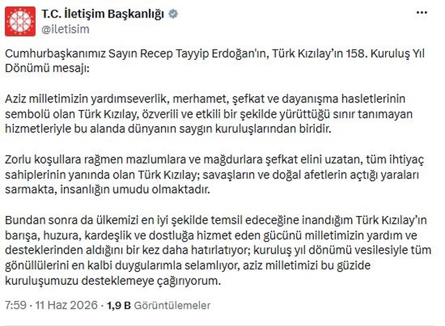 Cumhurbaşkanı Erdoğan, Türk Kızılay'ın 158. Yıl Dönümünü Kut