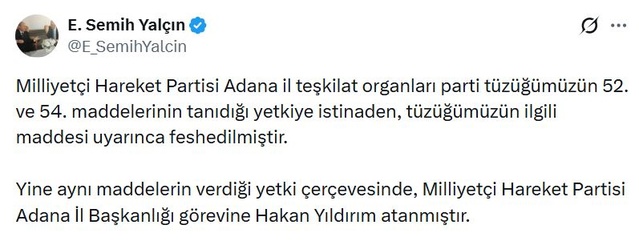 MHP Adana Teşkilatı Feshedildi
