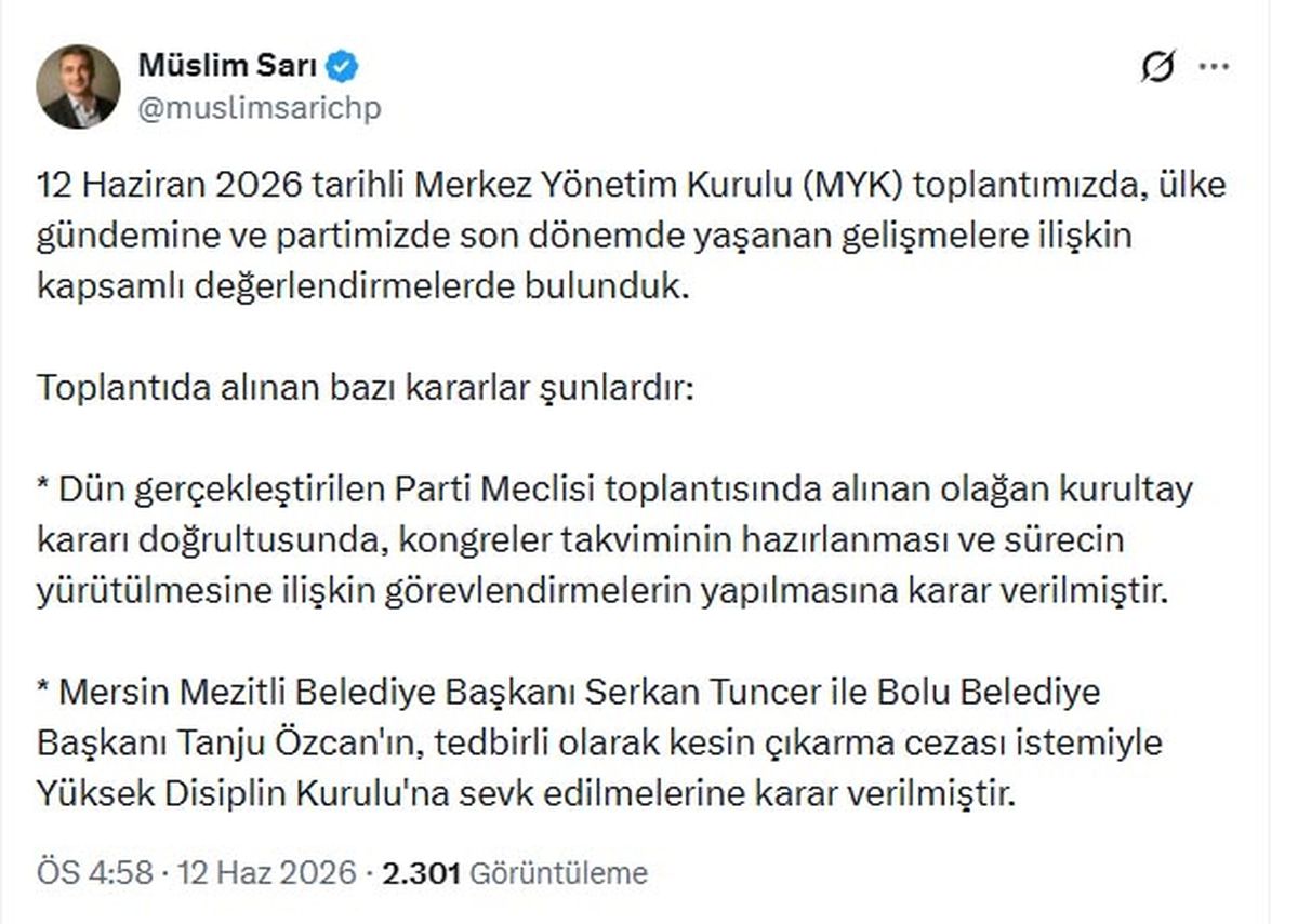 CHP\'de İki Belediye Başkanı Disiplin Kurulu\'na Sevk Edildi