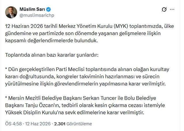 CHP’de İki Belediye Başkanı Disiplin Kurulu’na Sevk Edildi