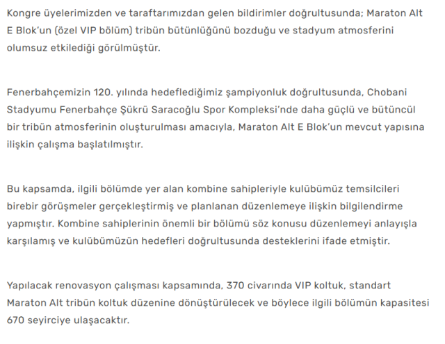 Fenerbahçe'de çok tartışılan tribün için karar çıktı