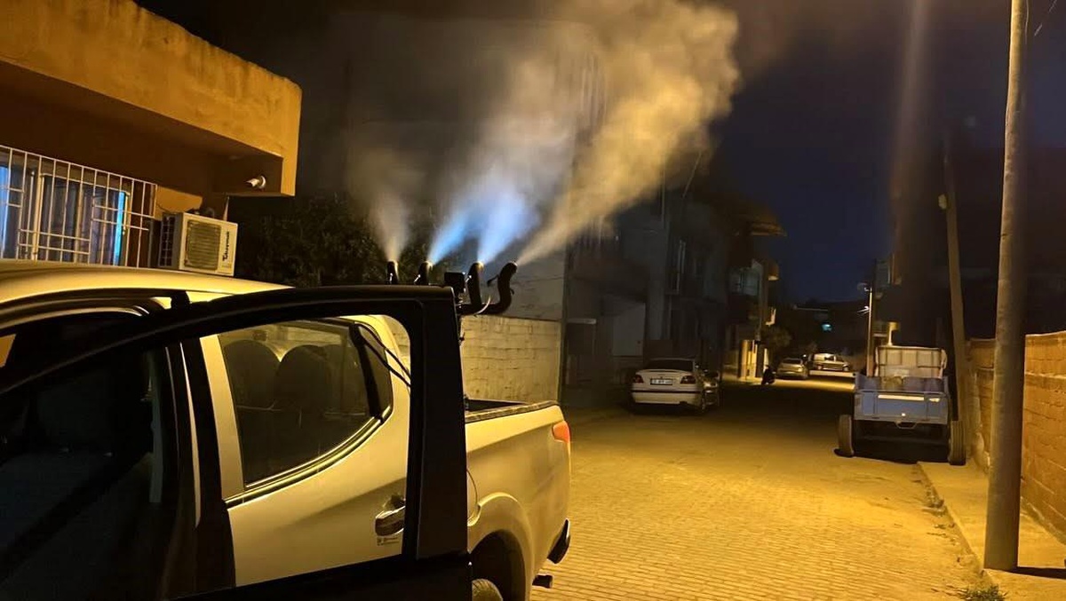 Germencik\'te sivrisinek ve haşerelere karşı gece ilaçlaması