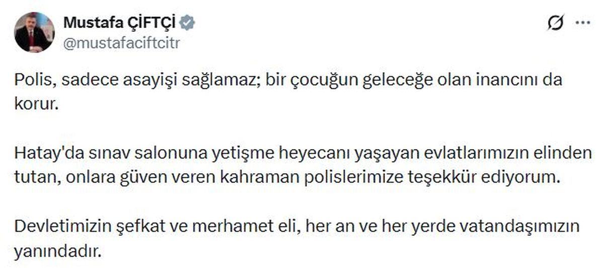 Bakan Çiftçi\'den Polis Teşekkürü