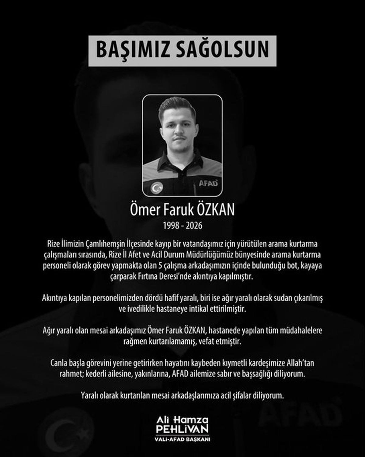 AFAD Personeli Ömer Faruk Özkan Hayatını Kaybetti