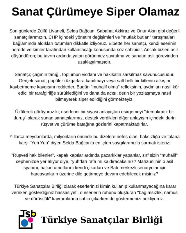 Sanatçıların Kılıçdaroğlu'na şarkı yasağına Türkiye Sanatçılar Birliği'nden tepki
