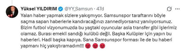 Yıldırım: Samsunspor Emekli Kulübü Değil
