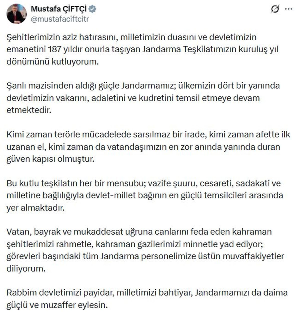 Jandarma\'nın 187. yılı kutlu olsun