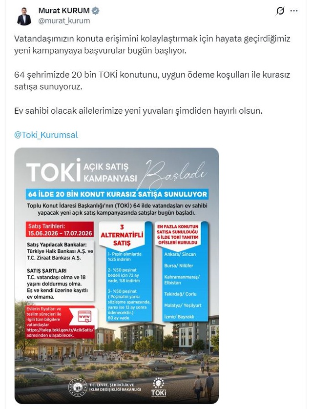 TOKİ’den 20 Bin Konut Açık Satışta!