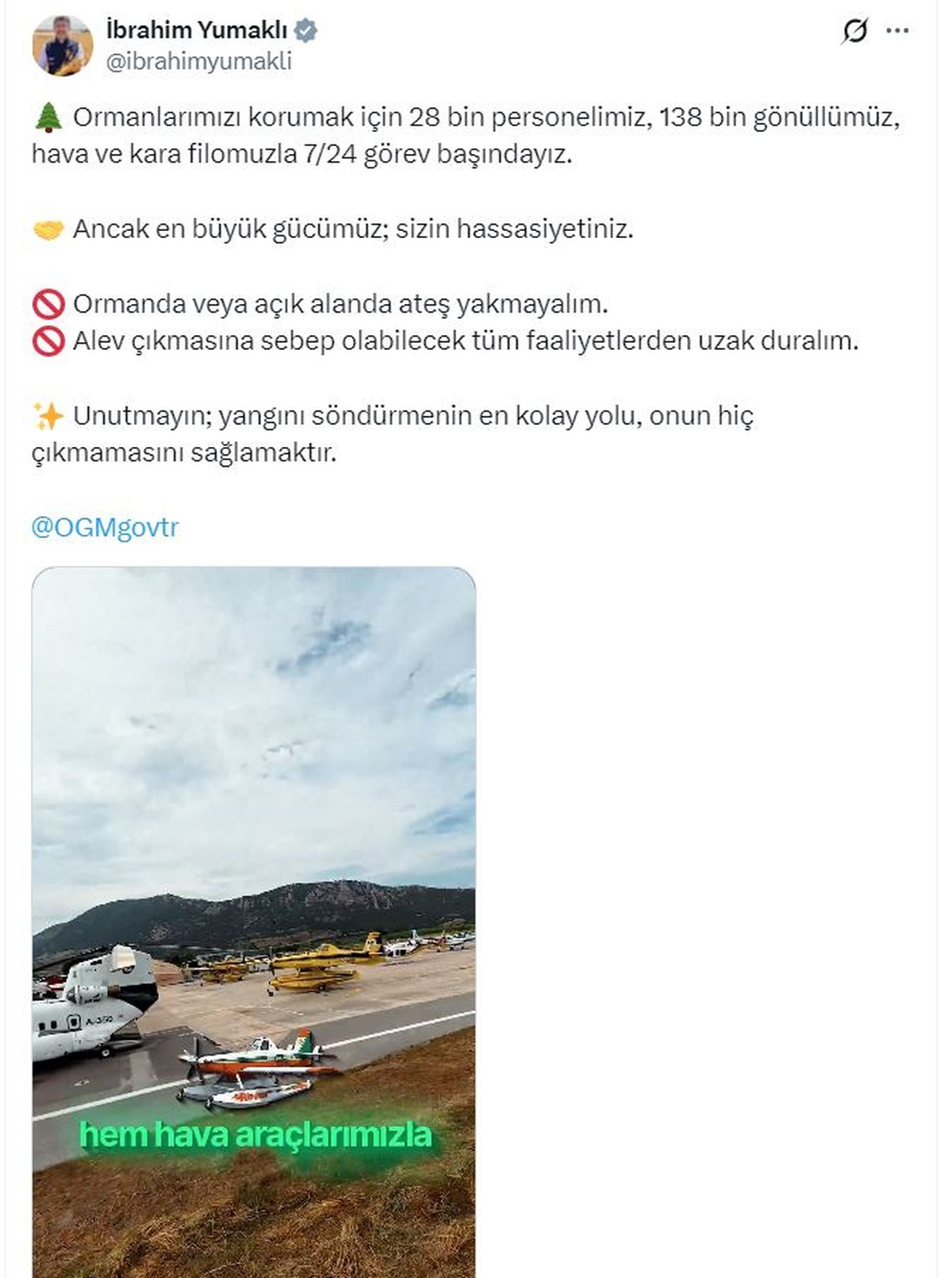 Bakan Yumaklı\'dan Orman Uyarısı