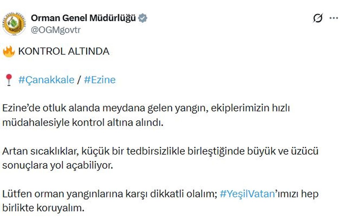 Ezine\'deki Yangın Kontrol Altında