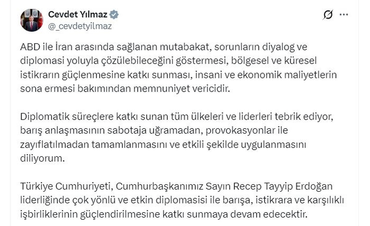 Yılmaz: ABD-İran mutabakatı memnuniyet verici