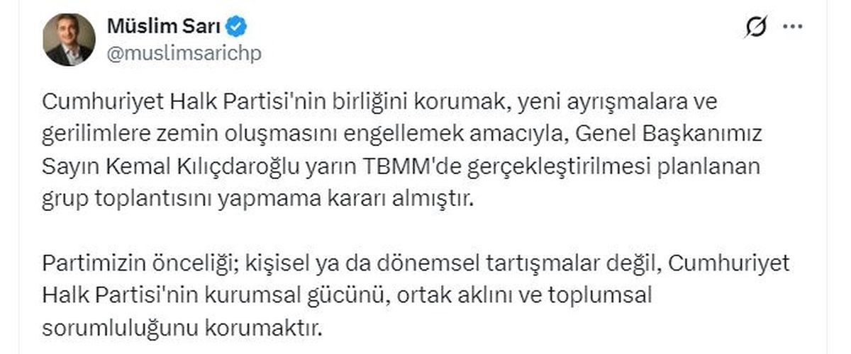 Kılıçdaroğlu TBMM Grup Toplantısını İptal Etti