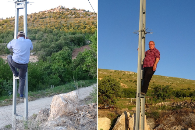 Malatya'da telefonla konuşabilmek için canlarını hiçe sayıp elektrik direğine çıkıyorlar