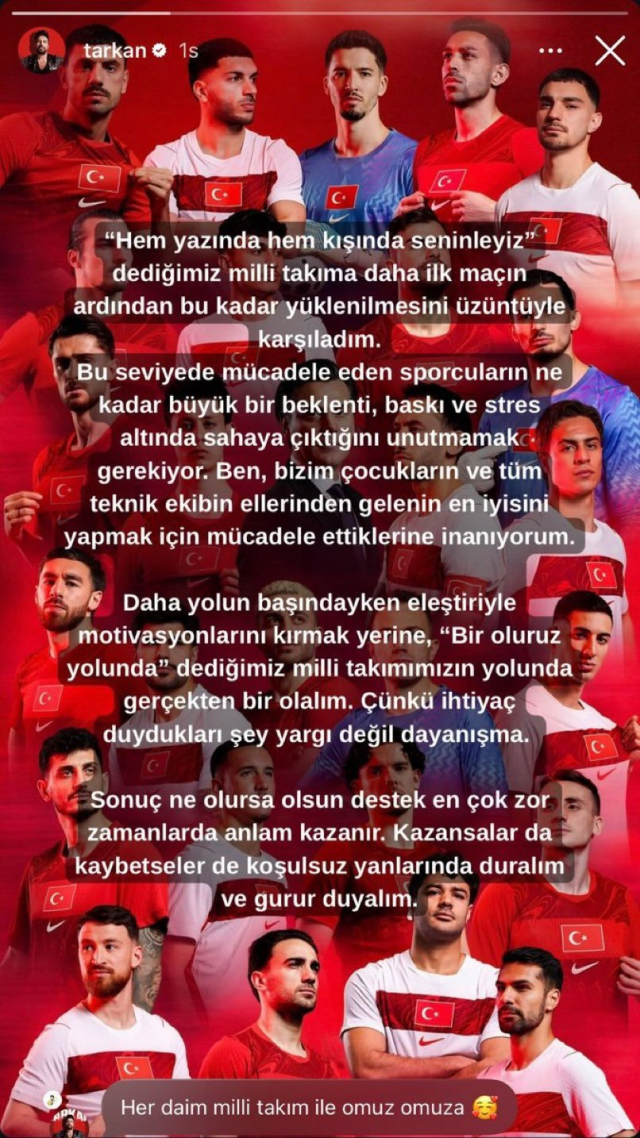 Tarkan'dan Milli Takım'a destek: İhtiyaçları olan şey yargı değil dayanışma