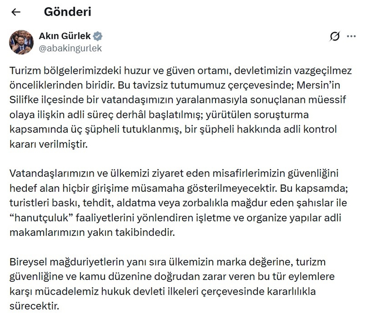 Bakan Gürlek\'ten Silifke Açıklaması