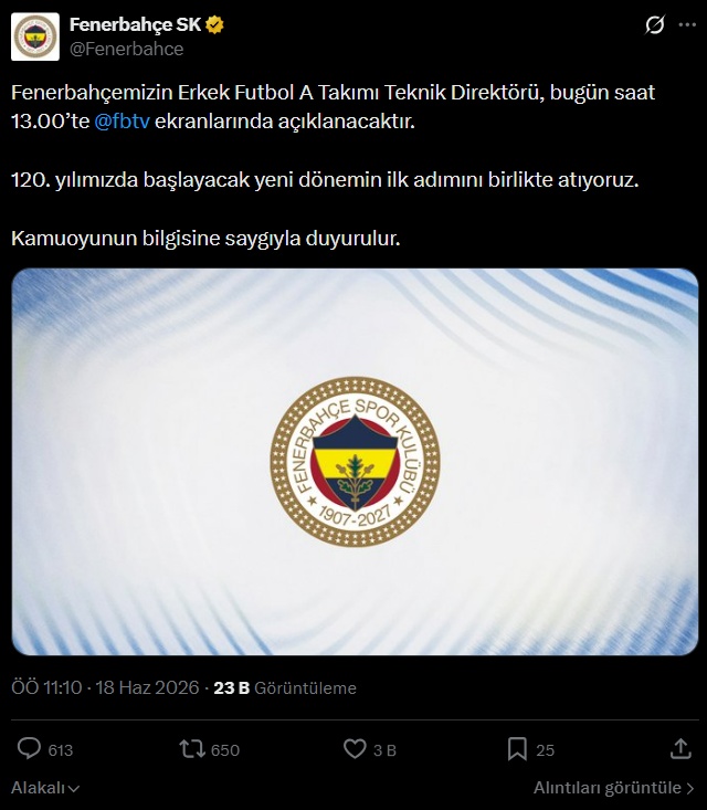 Fenerbahçe'den son dakika teknik direktör açıklaması