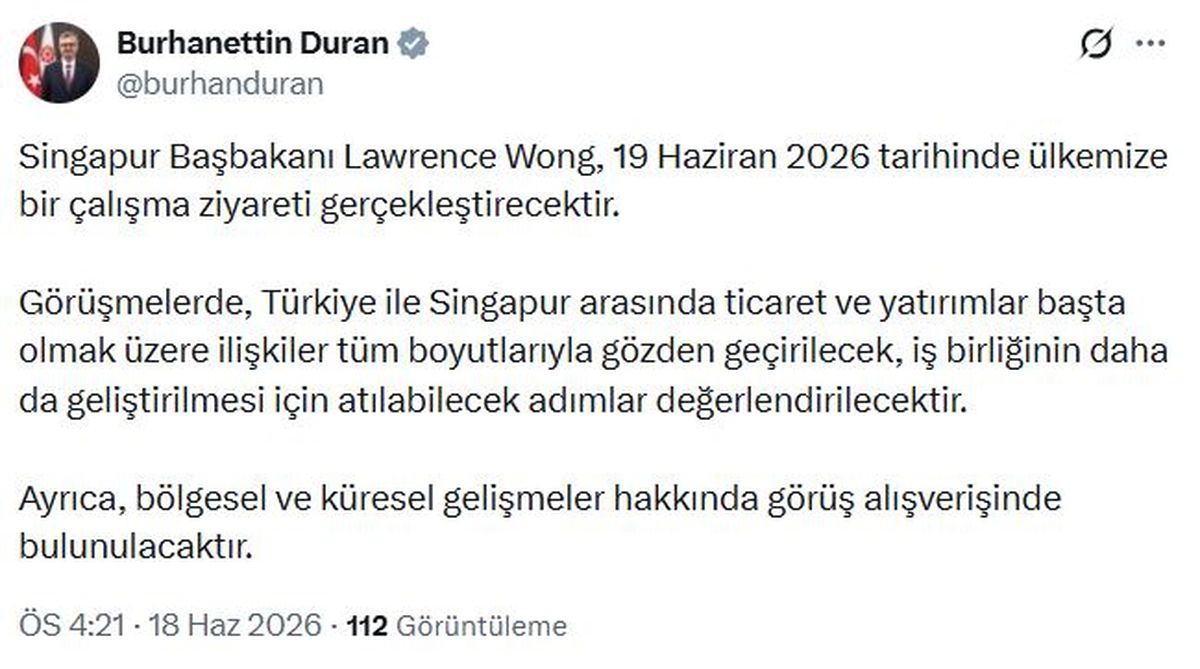 Singapur Başbakanı Türkiye\'ye Geliyor