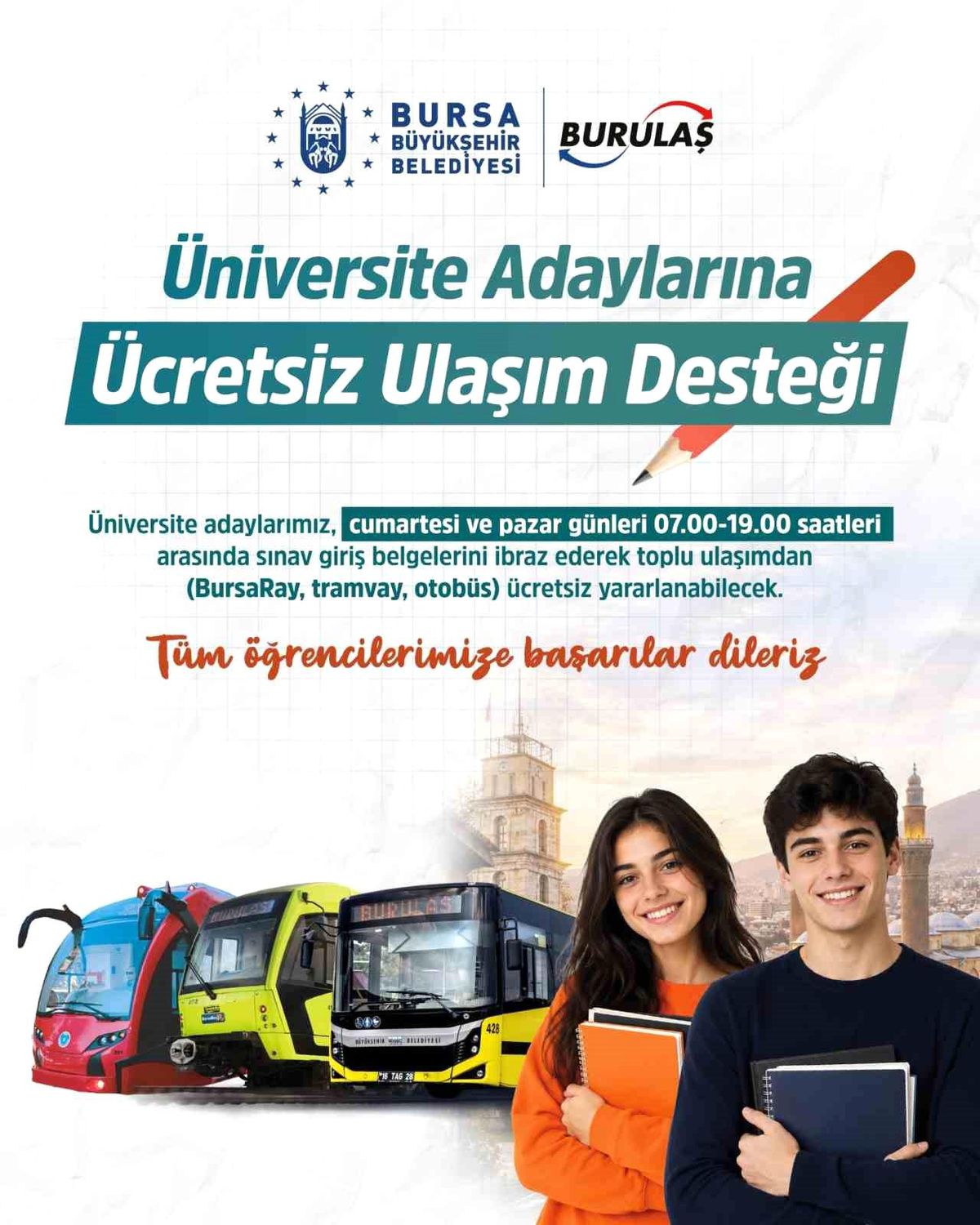 Bursa\'da üniversite adaylarına ücretsiz ulaşım desteği