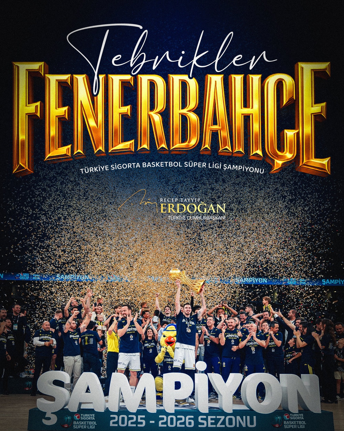 Erdoğan\'dan Fenerbahçe Beko\'ya şampiyonluk tebriği