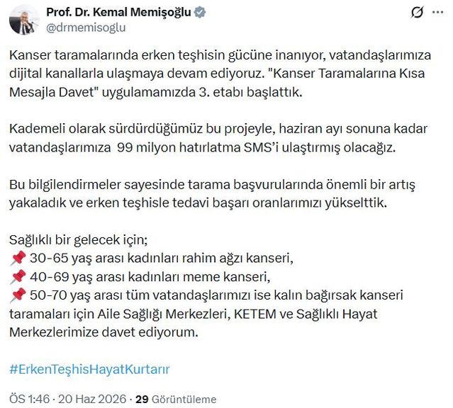 Kanser Taramalarına Davet Uygulaması Başladı