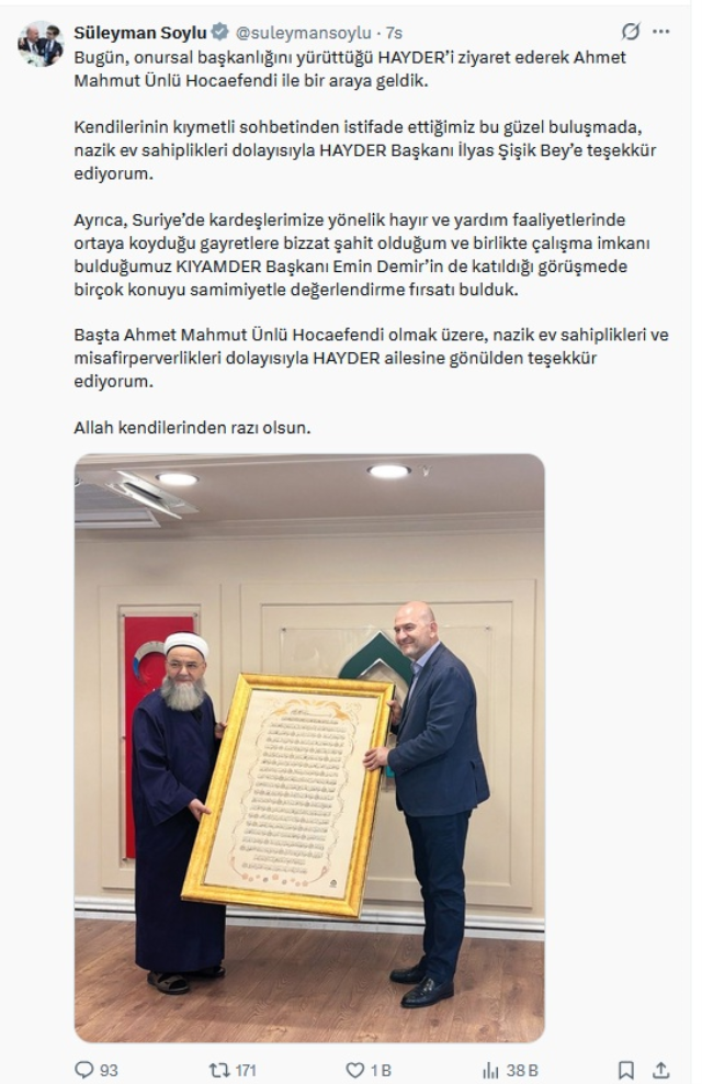 Süleyman Soylu, Cübbeli Ahmet'i ziyaret etti
