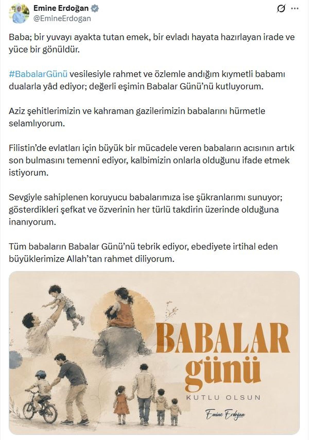 Emine Erdoğan\'dan Babalar Günü mesajı