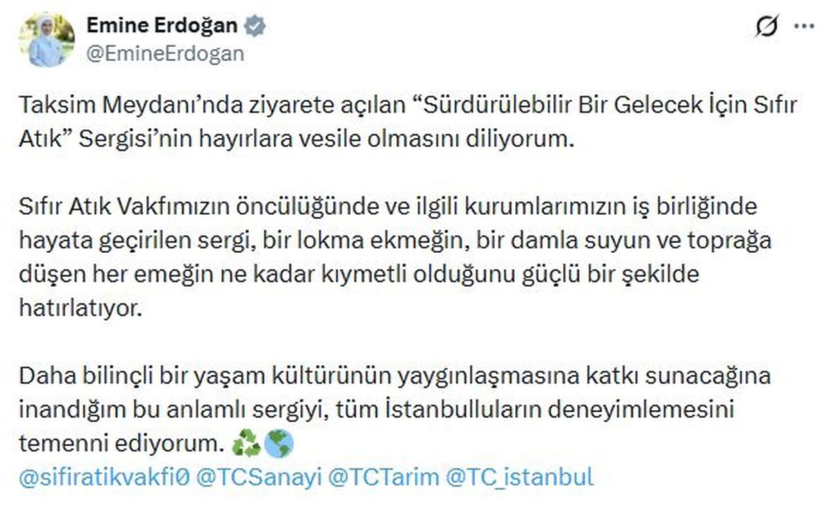 Emine Erdoğan\'dan Sıfır Atık Sergisi Paylaşımı
