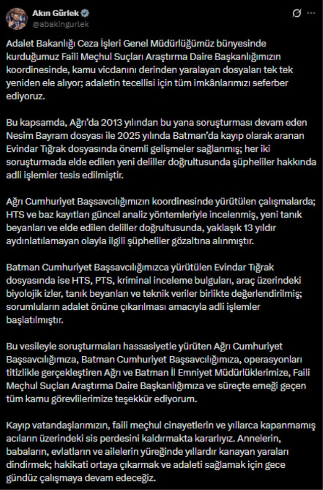 13 yıllık dosyada düğüm çözülüyor! Bakan Gürlek