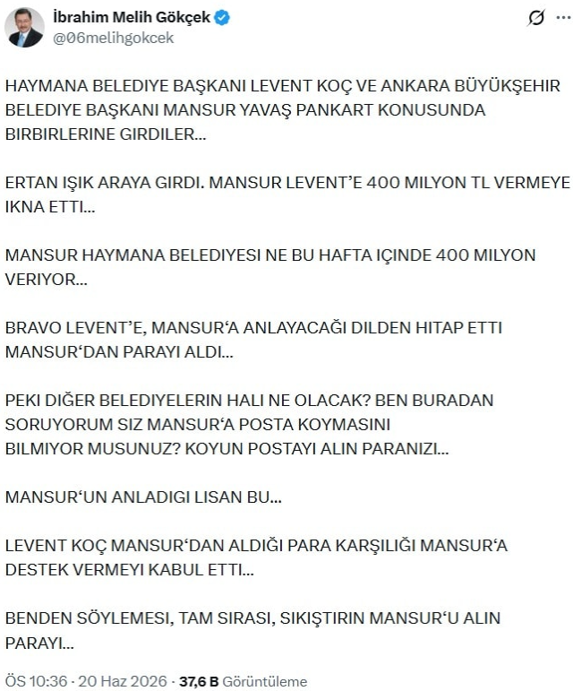 400 milyon lira iddiası tutmadı! Melih Gökçek'ten yeni açıklama