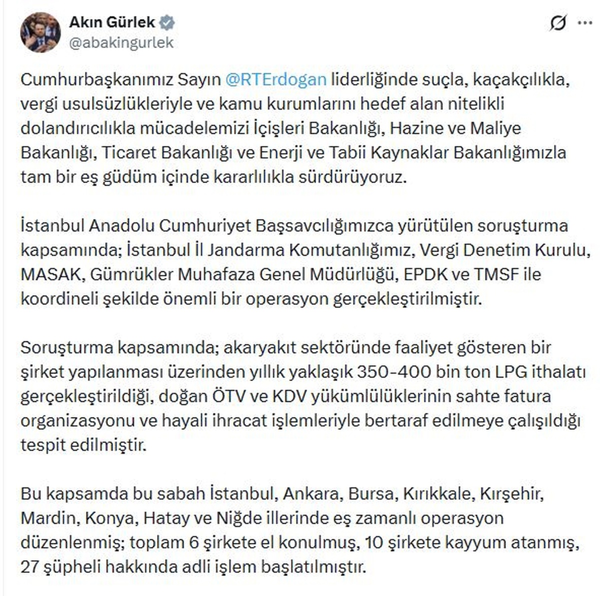 Akaryakıtta büyük operasyon: 6 şirkete el konuldu, 10 şirkete kayyım