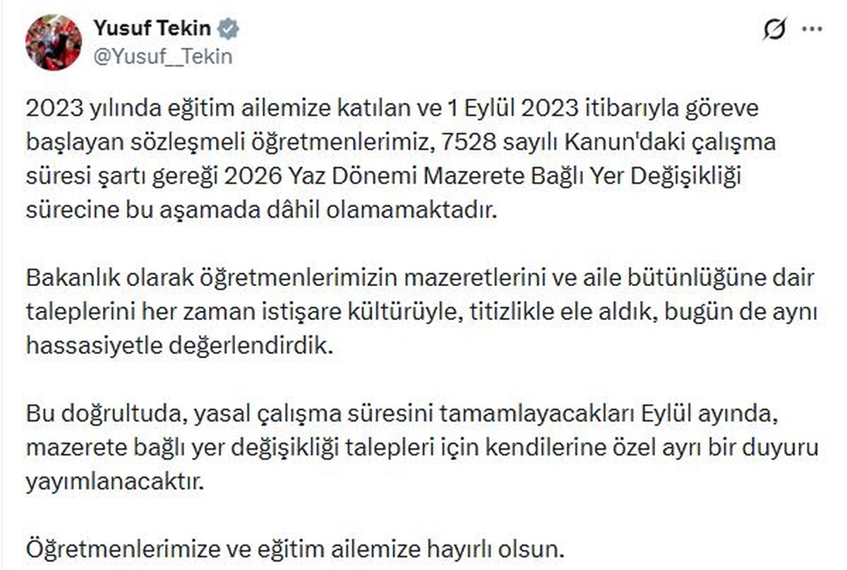Öğretmenler İçin Yer Değişikliği Duyurusu