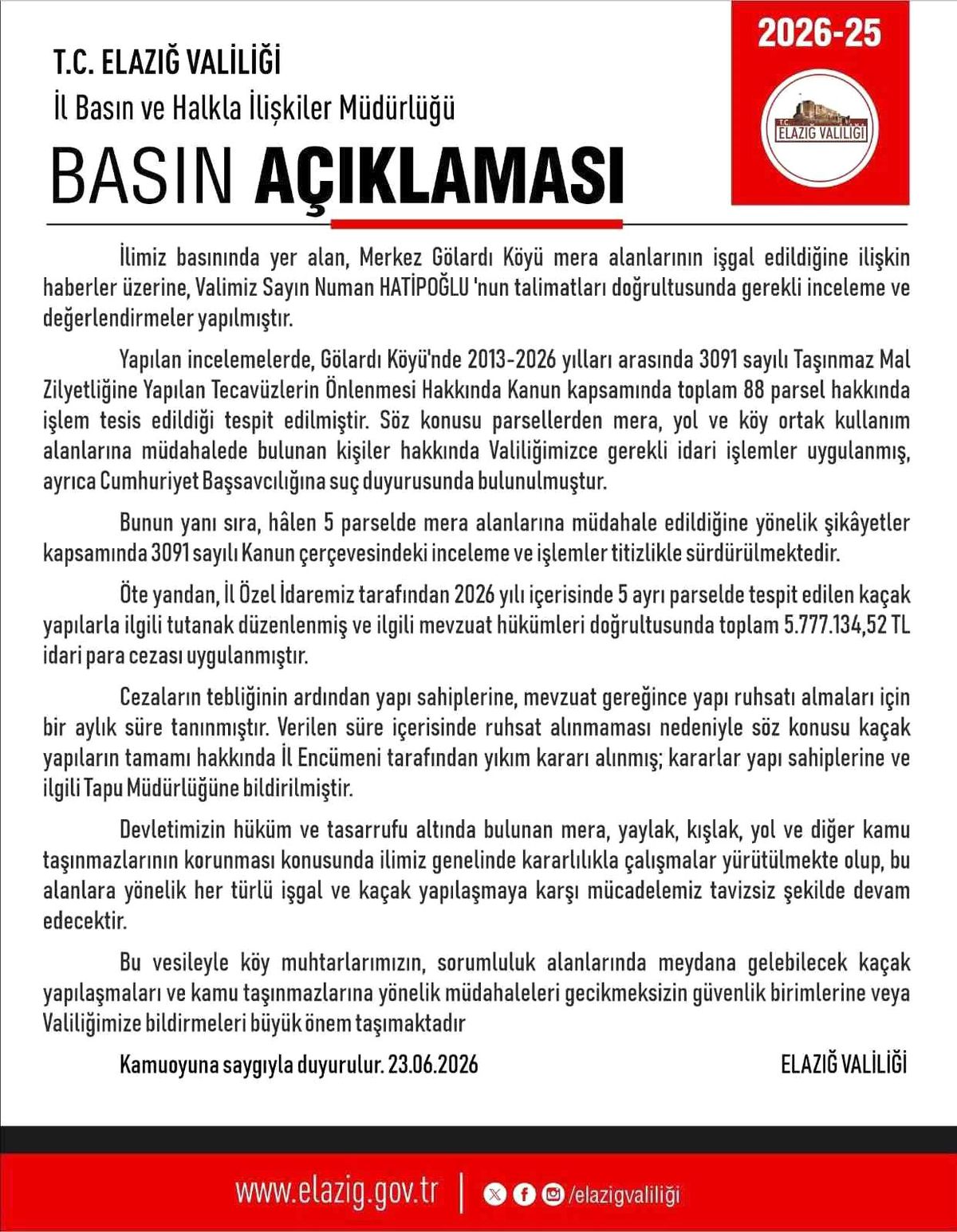Elazığ\'da Kaçak Yapılara Cezalar ve Yıkım Kararı