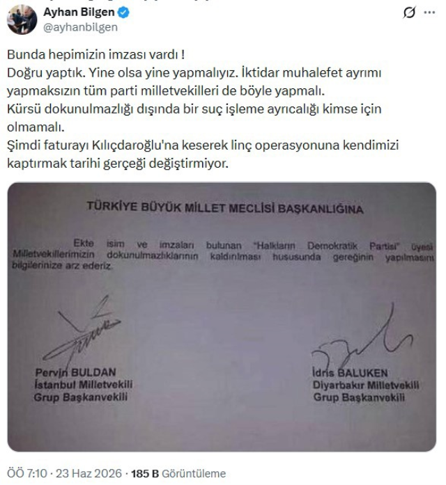Kılıçdaroğlu'na Ayhan Bilgen'den destek! Paylaştığı dilekçe DEM Partilileri zora sokacak