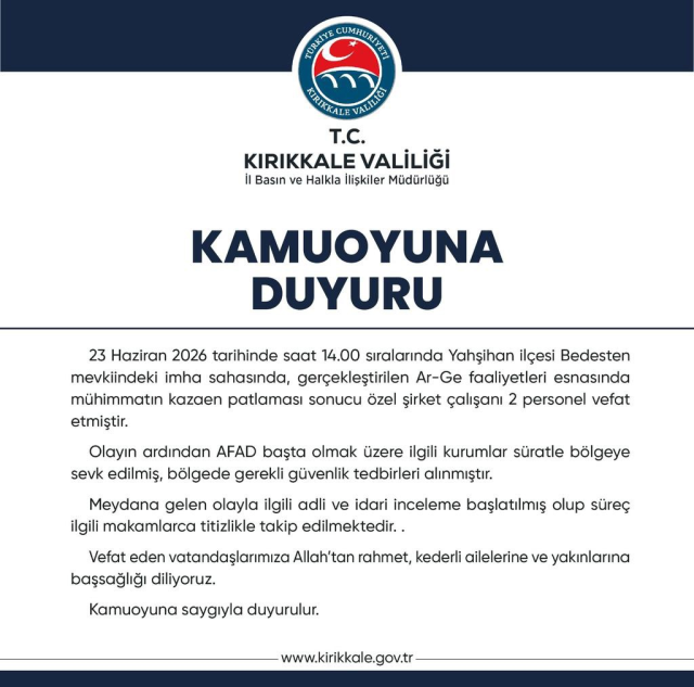 Kırıkkale'de mühimmat deposunda patlama: 2 şehit